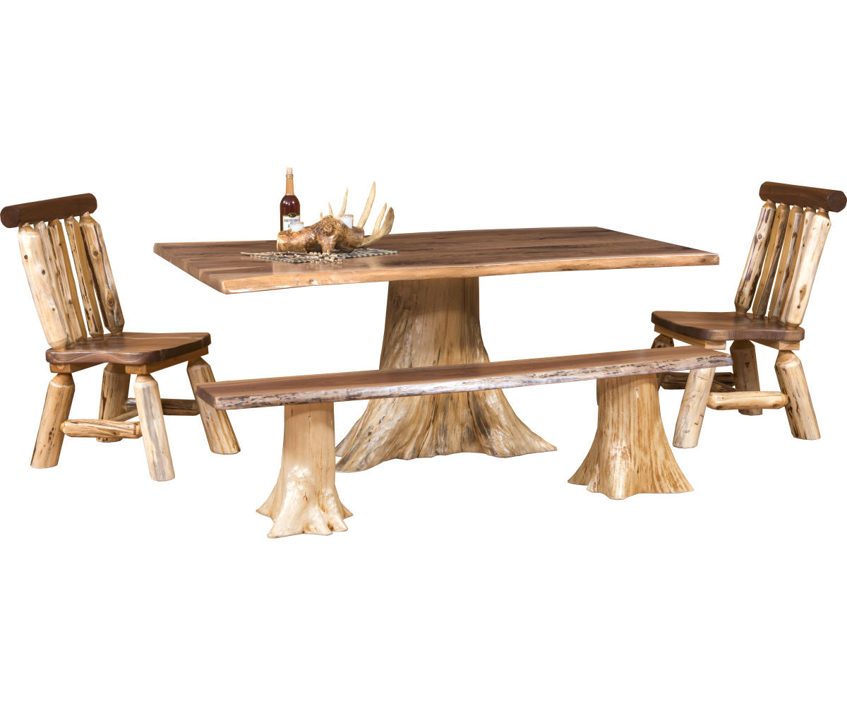 Rustic Walnut Dining Table with Stump Base