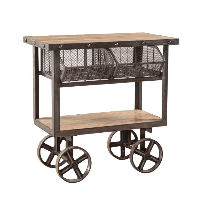 Industrial Teak 36" Reclaimed Wood Utility Cart Oiled Teak