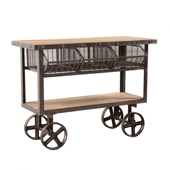 Industrial Teak 48" Reclaimed Wood Utility Cart Oiled Teak