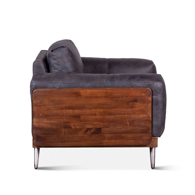 Portofino 37" Mid Century Antique Ebony Leather Arm Chair