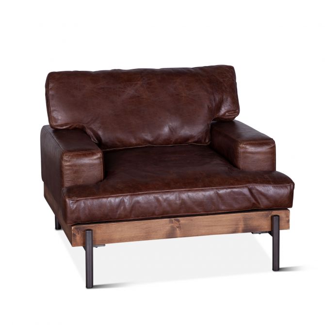Portofino 41" Geisha Brown Leather Arm Chair