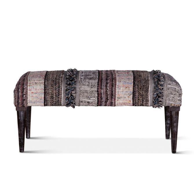 Marrakech 42" Moroccan Fluffy Black Accent Bench