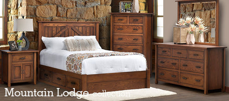 Mountain Lodge Panel Bed with Drawers To The Floor