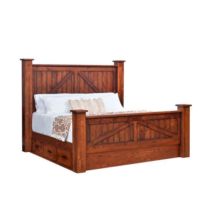 Mountain Lodge Post Bed with Drawers To the Floor