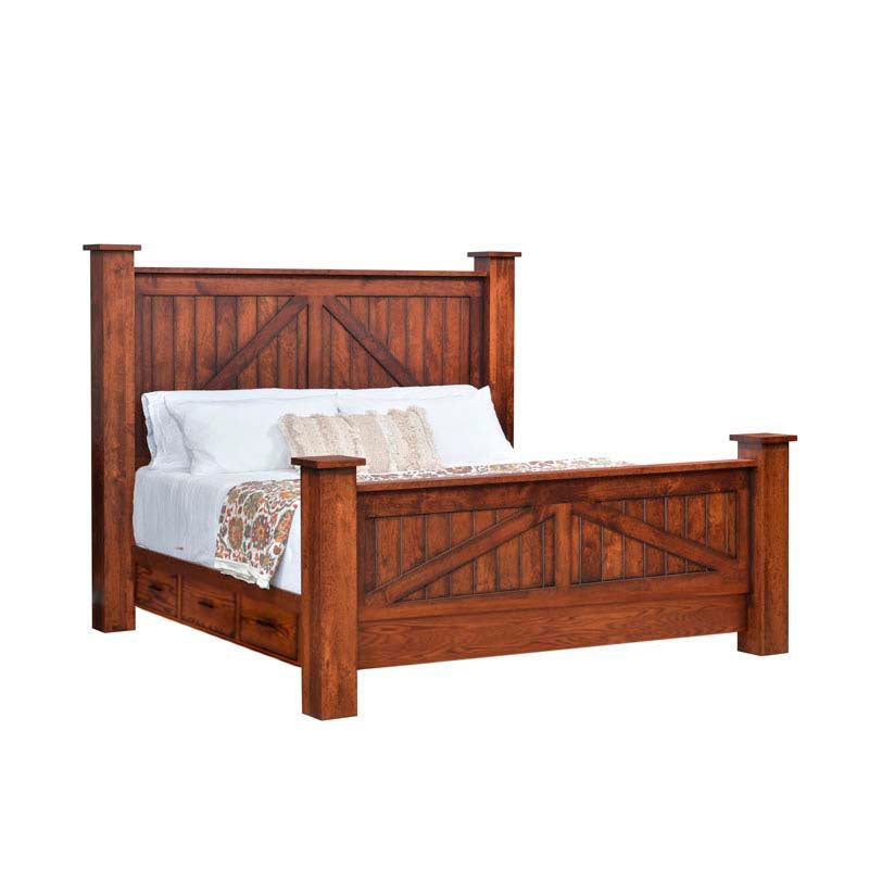 Mountain Lodge Post Bed w/ Drawer Units Raised 6”
