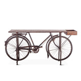 Industrial Teak 71" Bicycle Console Table Walnut