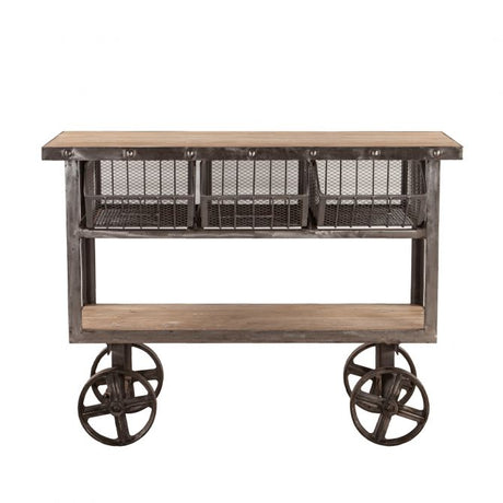 Industrial Teak 48" Reclaimed Wood Utility Cart Oiled Teak