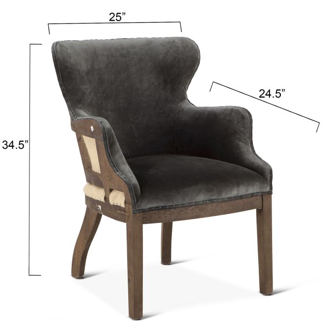 Elizabeth 25" Gray Velvet Exposed Frame Arm Chair