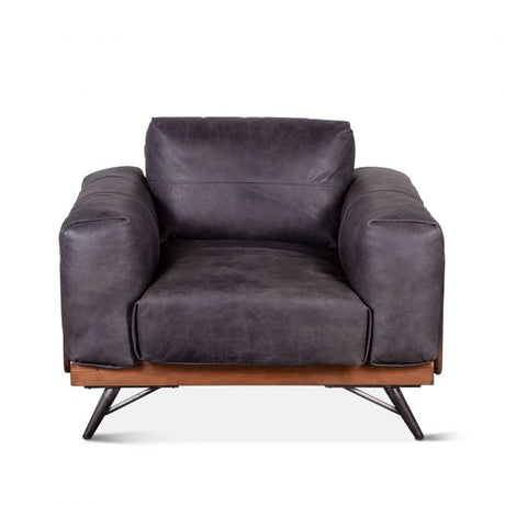 Portofino 37" Mid Century Antique Ebony Leather Arm Chair