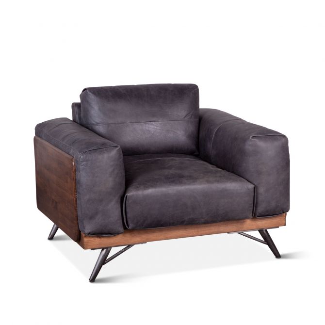 Portofino 37" Mid Century Antique Ebony Leather Arm Chair