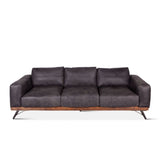 Portofino 95" Antique Ebony Leather Mid Century Sofa