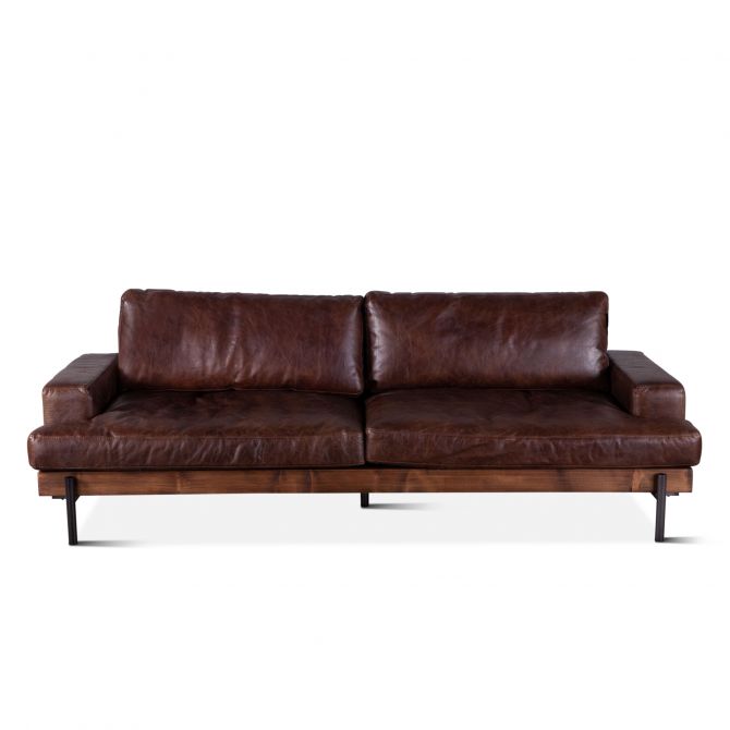 Portofino 94" Geisha Brown Leather Sofa